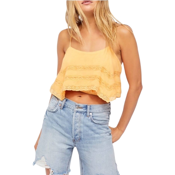 Free People Home Again Orange Cropped Ruffle Lace Camisole Size S - Picture 2 of 10
